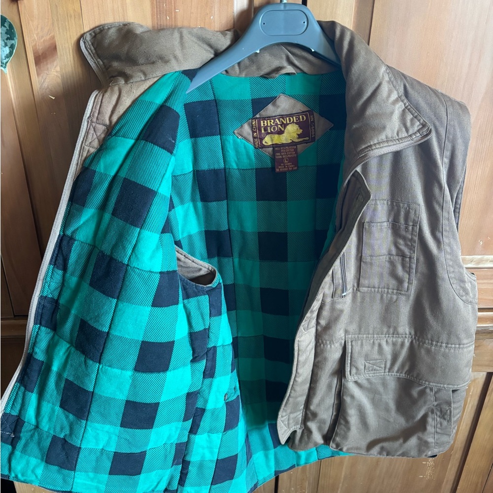 Vintage Brown Vest with Green Plaid Lining